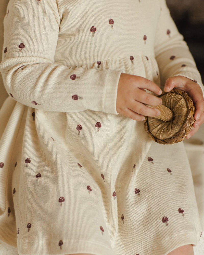 Ribbed Long Sleeve Dress || Mushrooms, Baby / Toddler Girls Dress, Quincy Mae - All The Little Bows