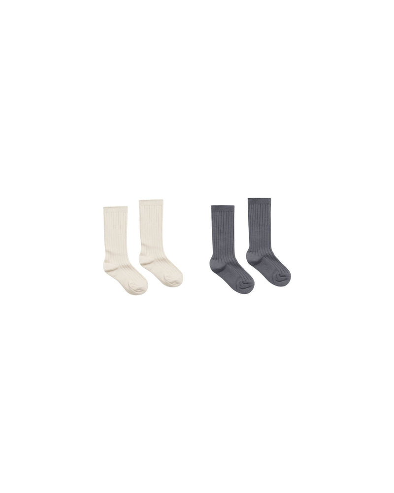 Ribbed Socks || Natural, Indigo, Childrens Socks, Rylee + Cru - All The Little Bows