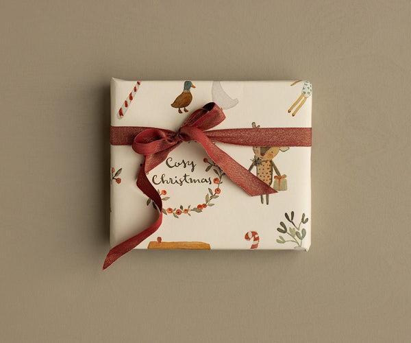 Ribbon, W: 18 mm x L: 10 m - Red/gold, PAPER, Maileg USA - All The Little Bows