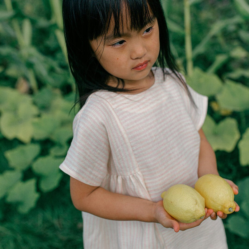 Ring O’ Roses Dress | Blush & Oat Stripe Linen, , Nellie Quats - All The Little Bows