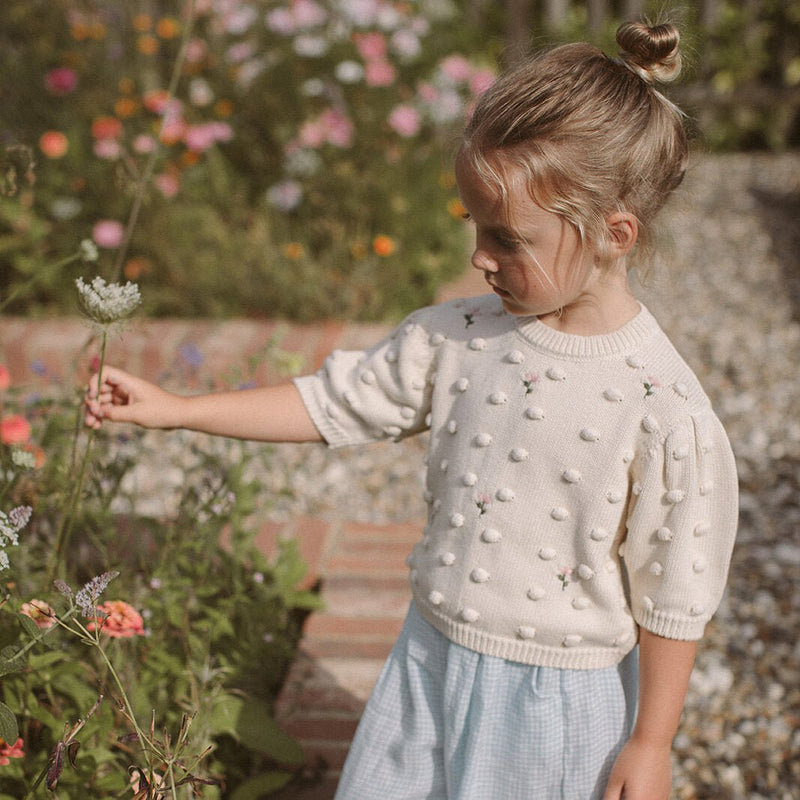 Scrabble Knitted Top | Milk Organic Cotton Embroidered Knit, , Nellie Quats - All The Little Bows