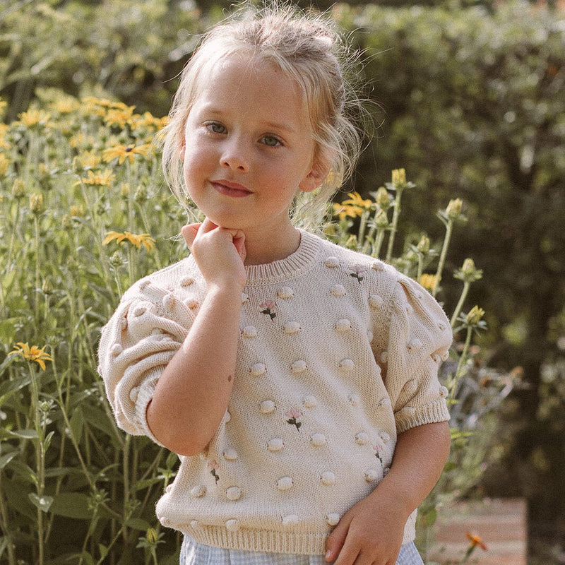 Scrabble Knitted Top | Milk Organic Cotton Embroidered Knit, , Nellie Quats - All The Little Bows