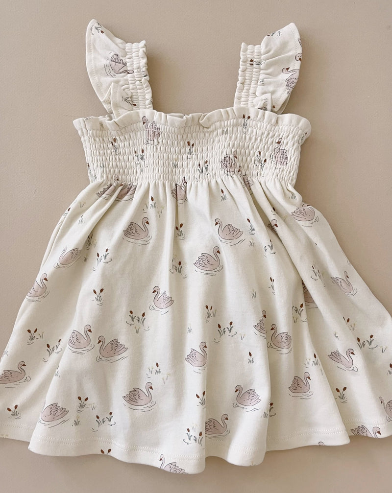 Smocked Jersey Dress || Swans, Baby / Toddler Girls Dress, Quincy Mae - All The Little Bows
