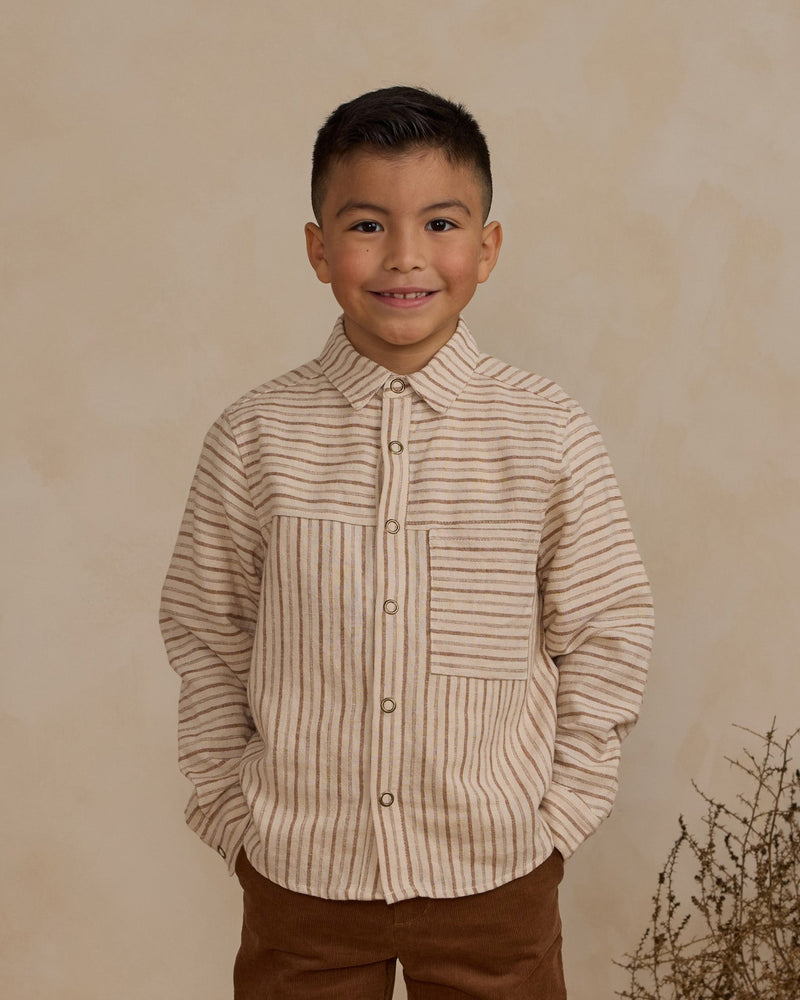 Walker Shirt || Saddle Pinstripe, Boys Woven Button Up Shirt, Rylee + Cru - All The Little Bows