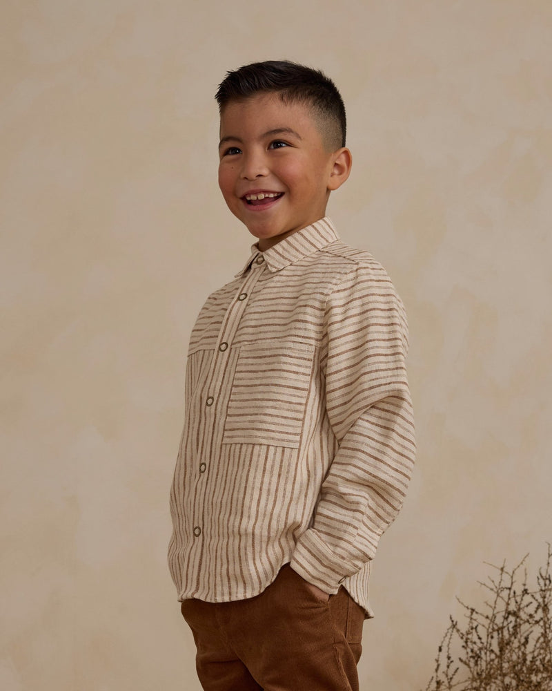 Walker Shirt || Saddle Pinstripe, Boys Woven Button Up Shirt, Rylee + Cru - All The Little Bows