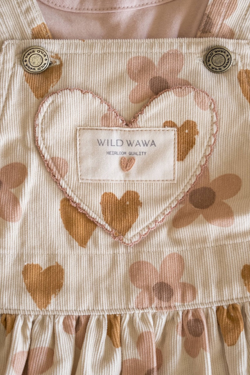 Heart Pocket Overall Dress || Desert Rose Hearts, Girls Dress, Wild Wawa - All The Little Bows