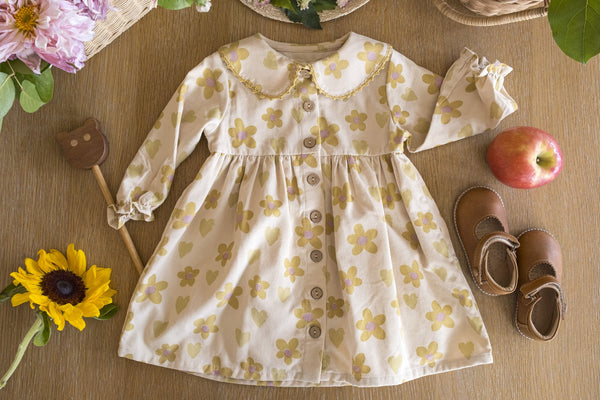 Clementine Dress || Floral Hearts Honey, Girls Dress, Wild Wawa - All The Little Bows