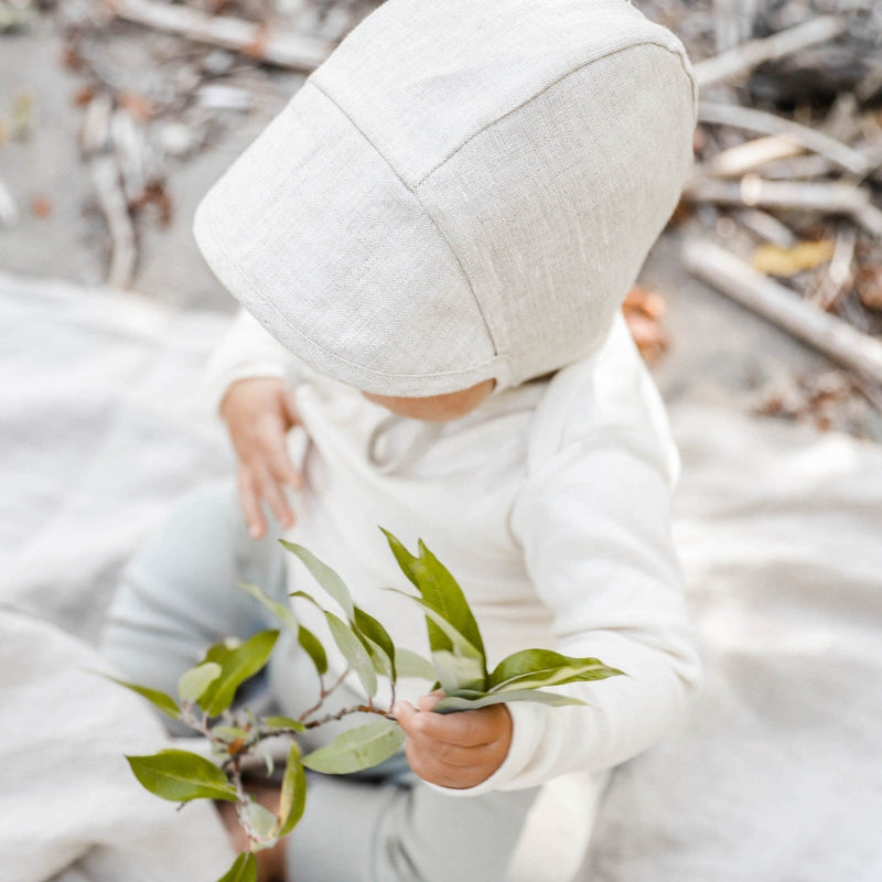 Brimmed Sand Linen Bonnet Cotton-Lined - Briar Baby® - All The Little Bows