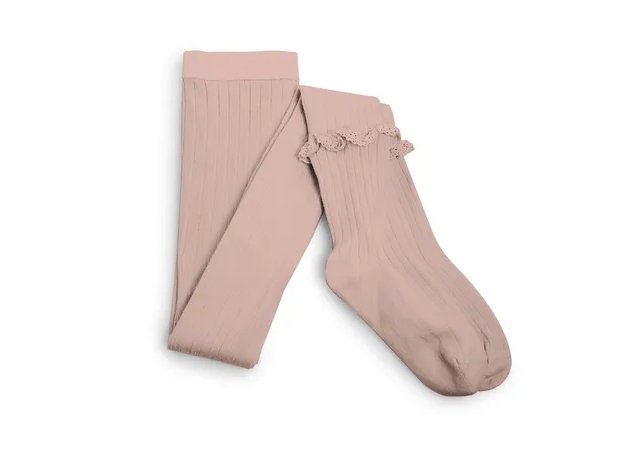 Collegien Chloé Ribbed Frill Tights | Vieux Rose, , Collégien - All The Little Bows