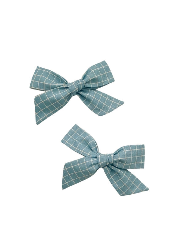 Classic Bow | Blue Grid - Headband, Clip, or Pigtail Clip Set, , All The Little Bows - All The Little Bows