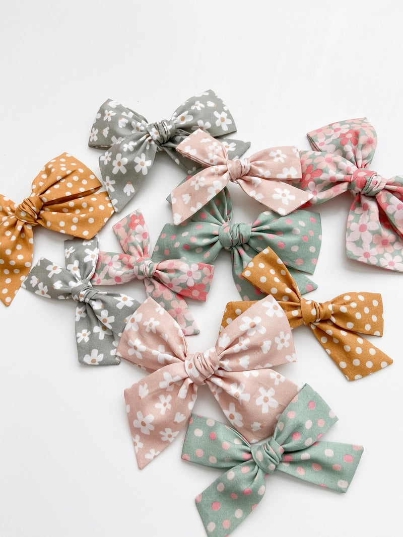 Classic Bow | Pink Dots on Mint - Headband, Clip, or Pigtail Clip Set - All The Little Bows - All The Little Bows