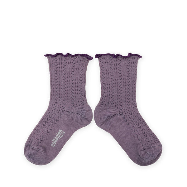 Collegien Ambre Lettuce Trim Pointelle Merino Wool Socks - Glycine du Japon - Collégien - All The Little Bows