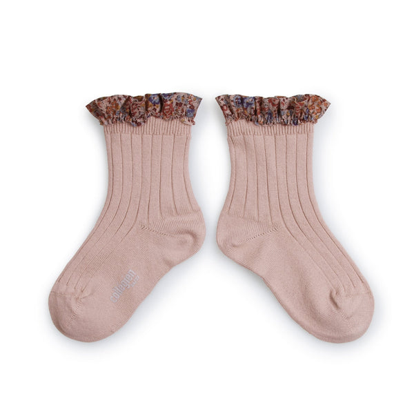 Collegien Charlotte Liberty Ruffle Trim Ankle Socks | Vieux Rose, , Collégien - All The Little Bows