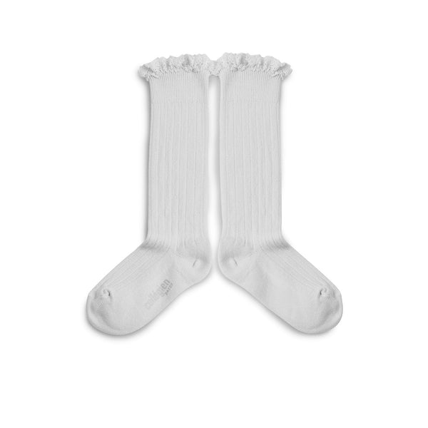 Collegien Josephine Lace Ruffle Trim Knee Socks | Blanc Neige - Collégien - All The Little Bows