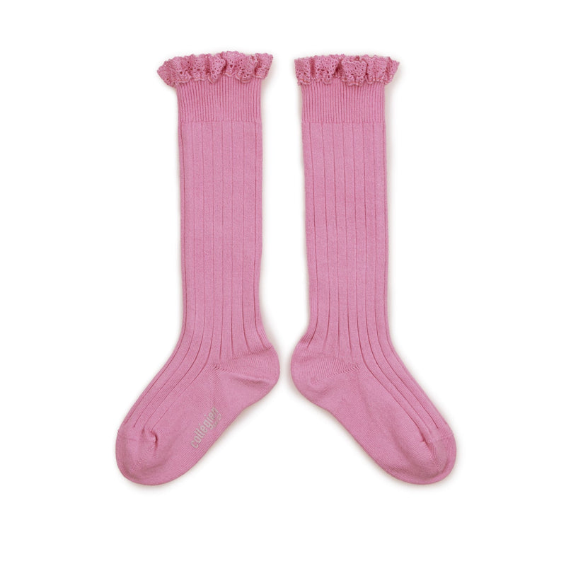 Collegien Josephine Lace Ruffle Trim Knee Socks | Rose Bonbon, , Collégien - All The Little Bows