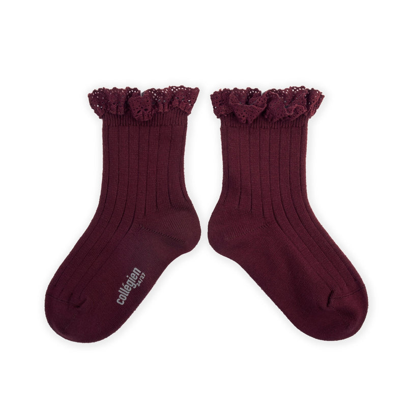 Collegien Lili Lace Ruffle Ankle Socks | Bordeaux Grand Cru, , Collégien - All The Little Bows