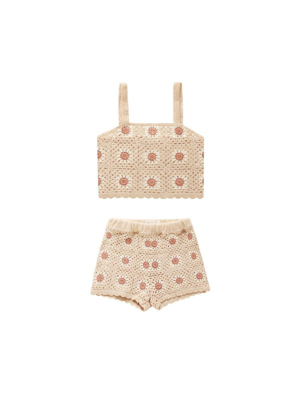 Crochet Summer Set || Floral, Girls Two Piece Set, Rylee + Cru - All The Little Bows