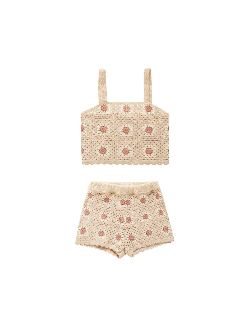 Crochet Summer Set || Floral, Girls Two Piece Set, Rylee + Cru - All The Little Bows