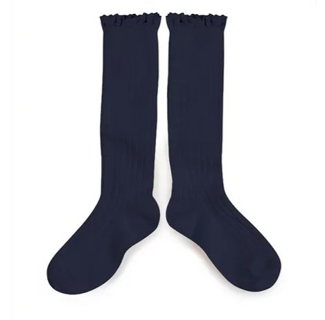 "Josephine" Lace Ruffle Trim Knee Socks | Nuit Etoile - Collégien - All The Little Bows