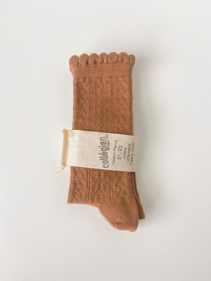 "Juliette" Pointelle Organic Cotton Knee Socks | Caramel au Beurre Sale - Collégien - All The Little Bows