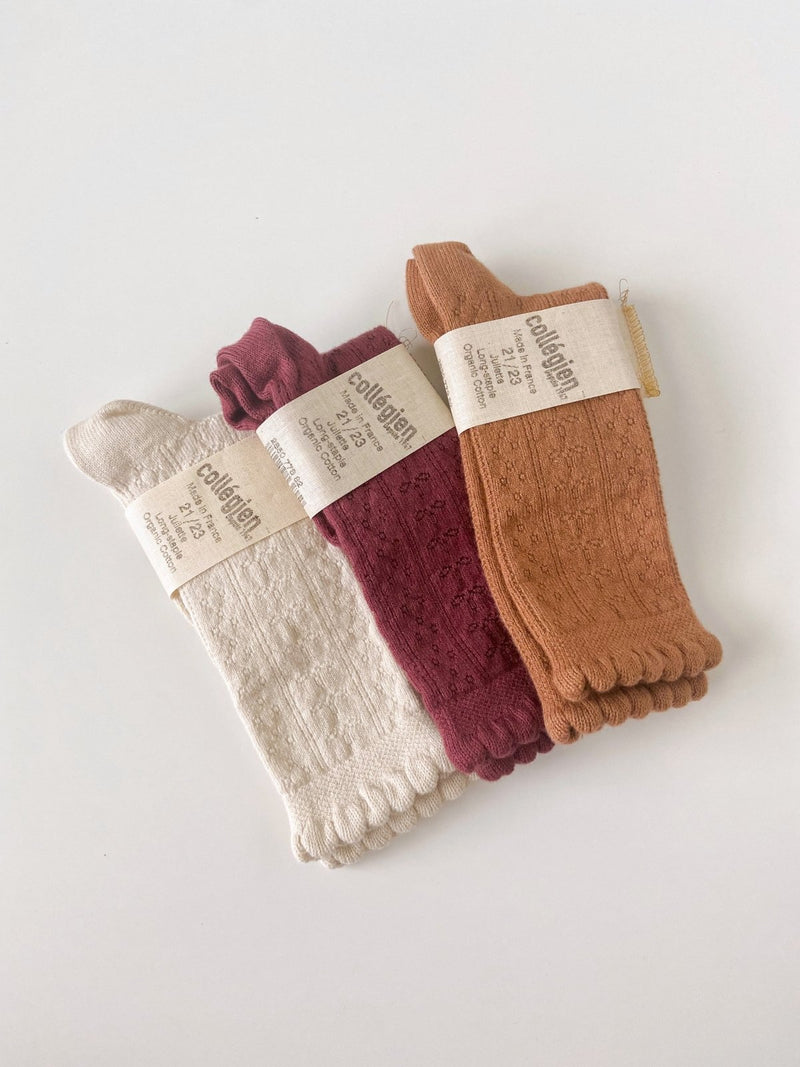 Collegien Juliette Pointelle Organic Cotton Knee Socks | Chataigne, , Collégien - All The Little Bows