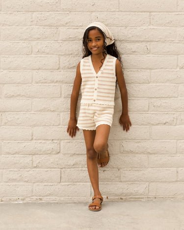 Knit Shorts || Sand Stripe, Girls Shorts, Rylee + Cru - All The Little Bows