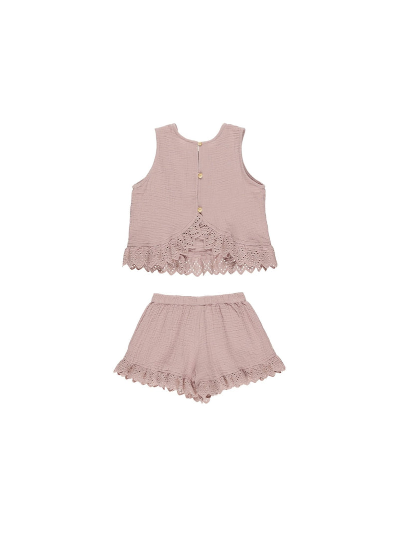 Leonie Set || Mauve, Girls Woven Top / Shorts Set, Rylee + Cru - All The Little Bows