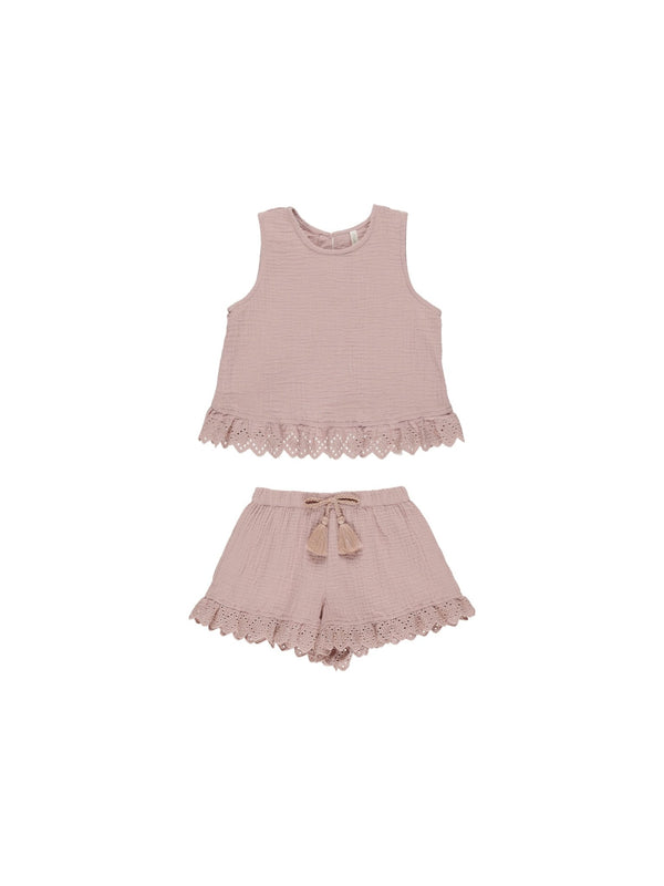 Leonie Set || Mauve, Girls Woven Top / Shorts Set, Rylee + Cru - All The Little Bows