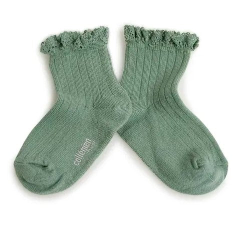 Collegien Lili Lace Ruffle Ankle Socks | Celadon, , Collégien - All The Little Bows