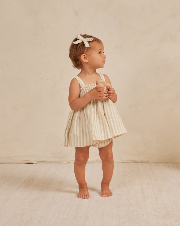 Mae Smocked Top + Bloomer Set || Ash Stripe, Baby / Toddler Girls Woven Set, Quincy Mae - All The Little Bows