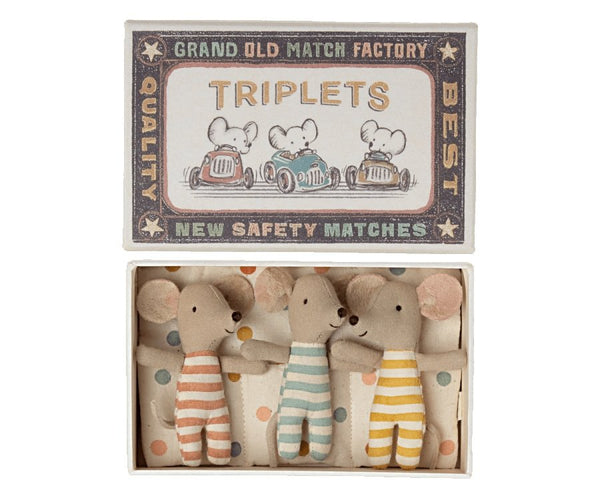 Maileg | Baby Mice Triplets in Matchbox, , Maileg - All The Little Bows