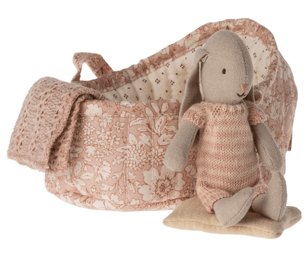 Maileg | Bunny in Carry Cot, Micro - Light Rose / Powder Pink, , Maileg - All The Little Bows