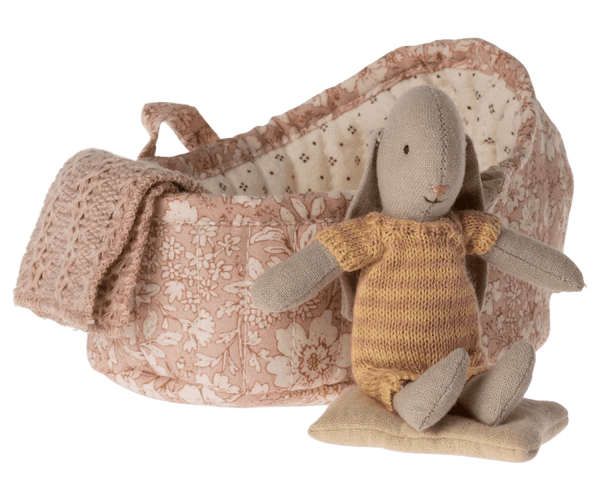 Maileg | Bunny in Carry Cot, Micro - Powder Pink / Marigold - Maileg - All The Little Bows