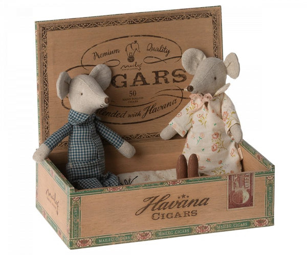 Maileg | Grandma & Grandpa Mice in Cigarbox, , Maileg - All The Little Bows