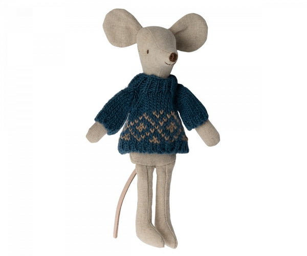 Maileg | Knitted Sweater for Dad Mouse, Blue, Toys, Maileg - All The Little Bows