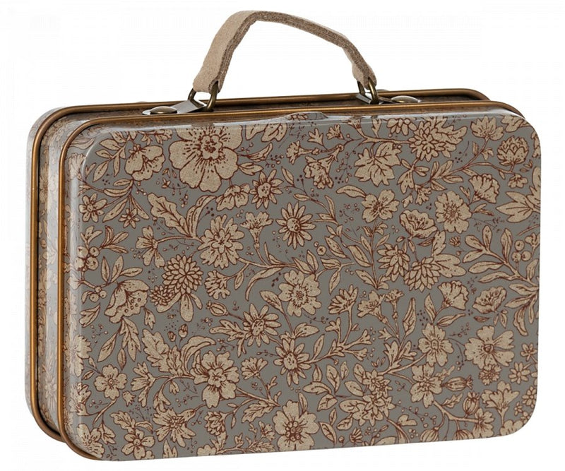 Maileg | Metal Tin Suitcase, Blossom - Grey, , Maileg - All The Little Bows