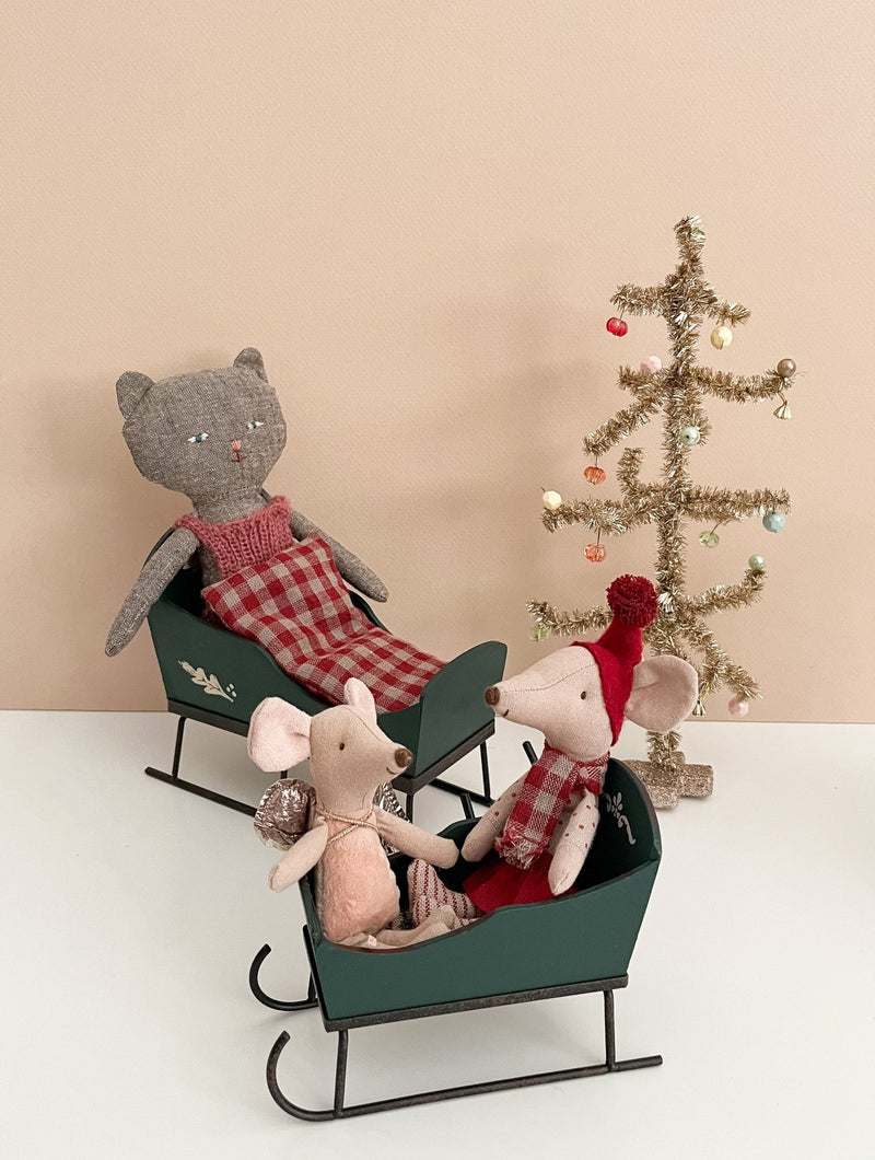 Maileg | Mouse Sleigh, Green, , Maileg - All The Little Bows