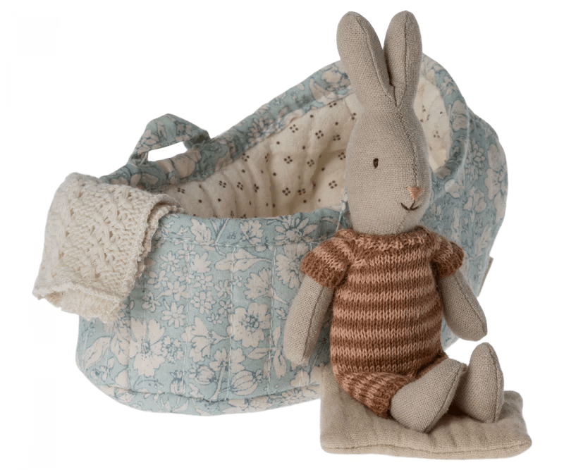 Maileg | Rabbit in Carry Cot, Micro - Brown, , Maileg - All The Little Bows