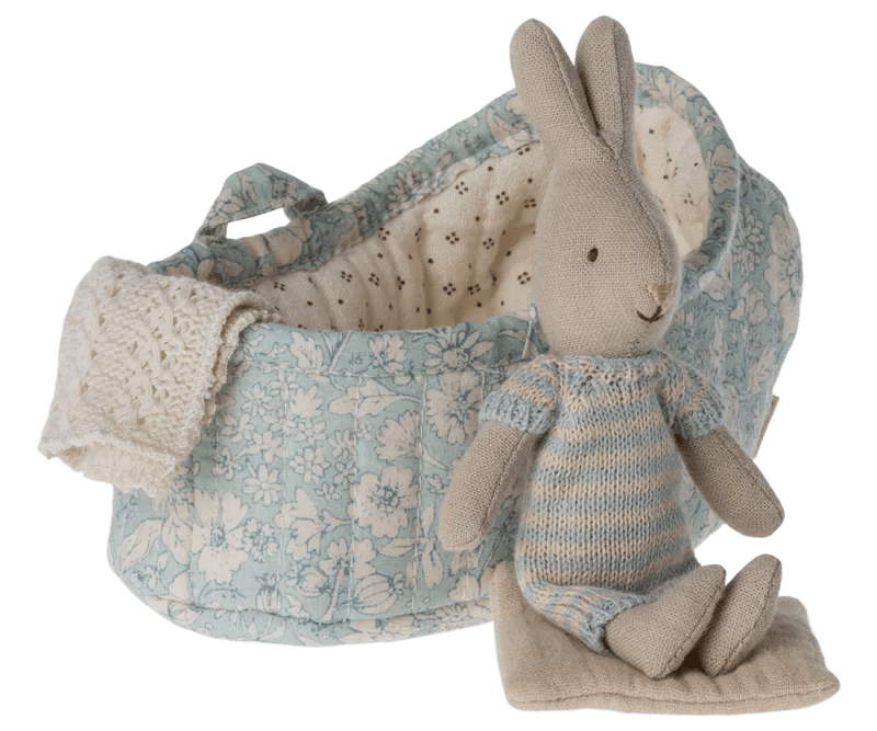 Maileg | Rabbit in Carry Cot, Micro - Mint, , Maileg - All The Little Bows