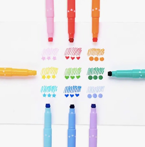 OOLY - Confetti Stamp Double-Ended Markers - Set of 9, , OOLY - All The Little Bows
