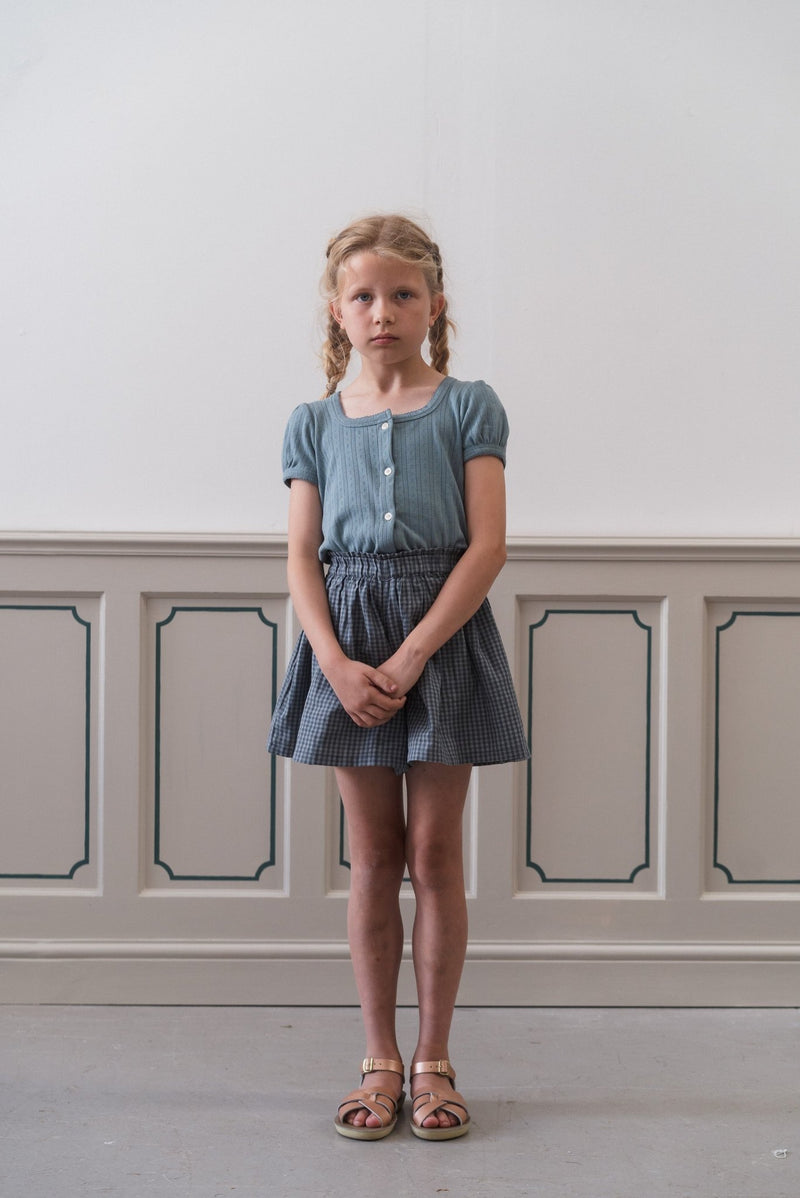 Organic Coco Culottes || Little Blue Check, Girls Shorts, Little Cotton Clothes - All The Little Bows