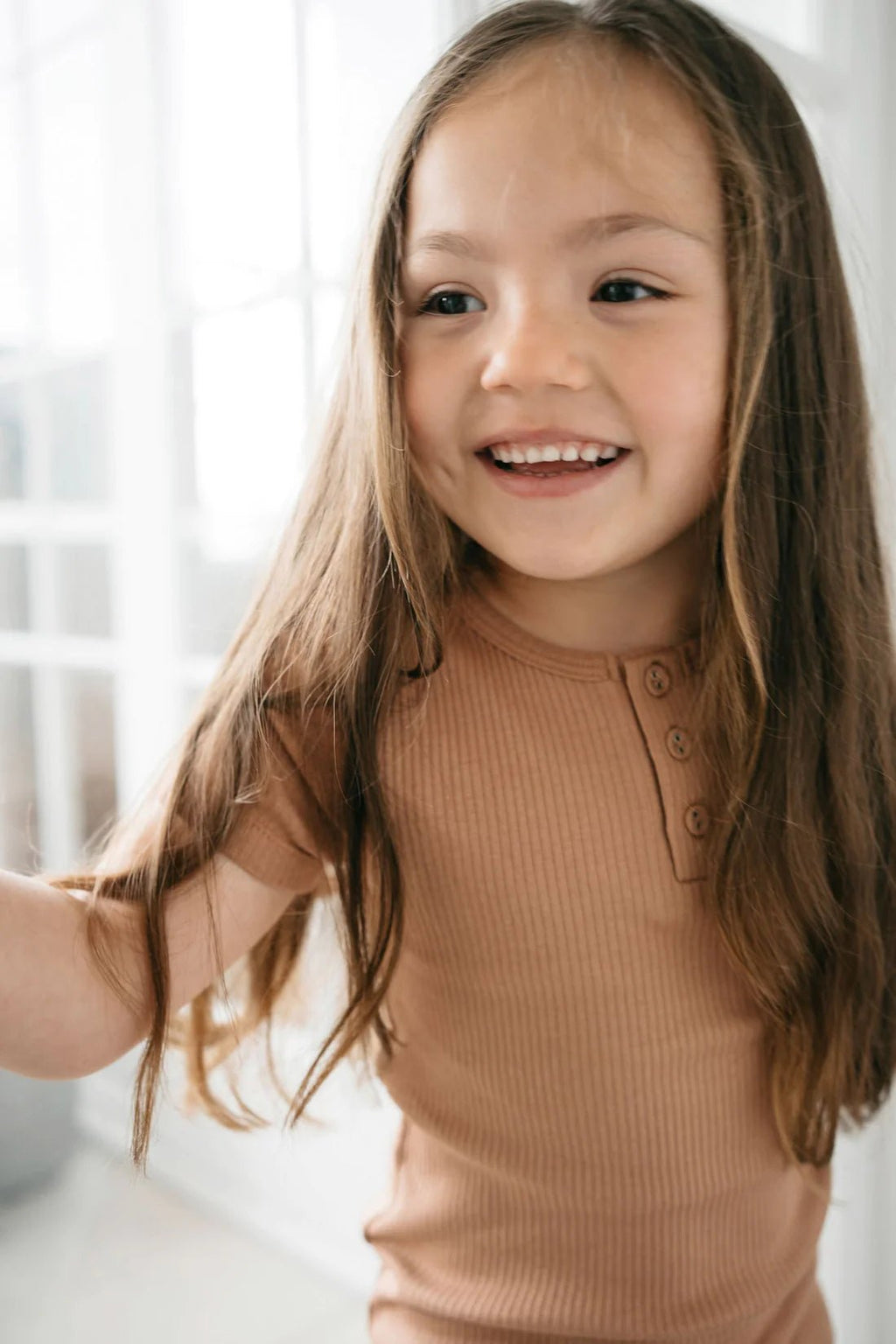 Organic Cotton Modal Henley Tee - Desert | All The Little Bows