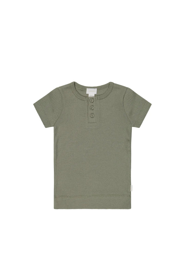 Organic Cotton Modal Henley Tee - Dill, , Jamie Kay - All The Little Bows