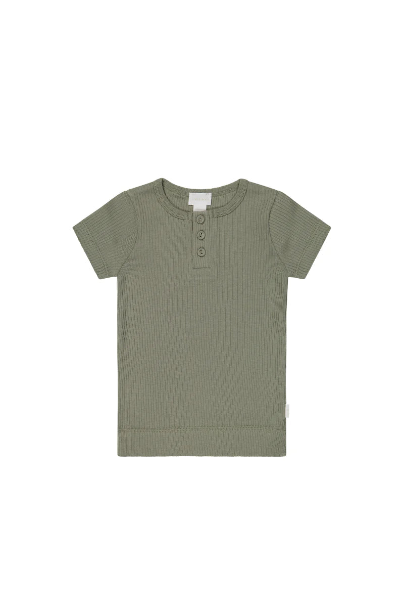 Organic Cotton Modal Henley Tee - Dill, , Jamie Kay - All The Little Bows