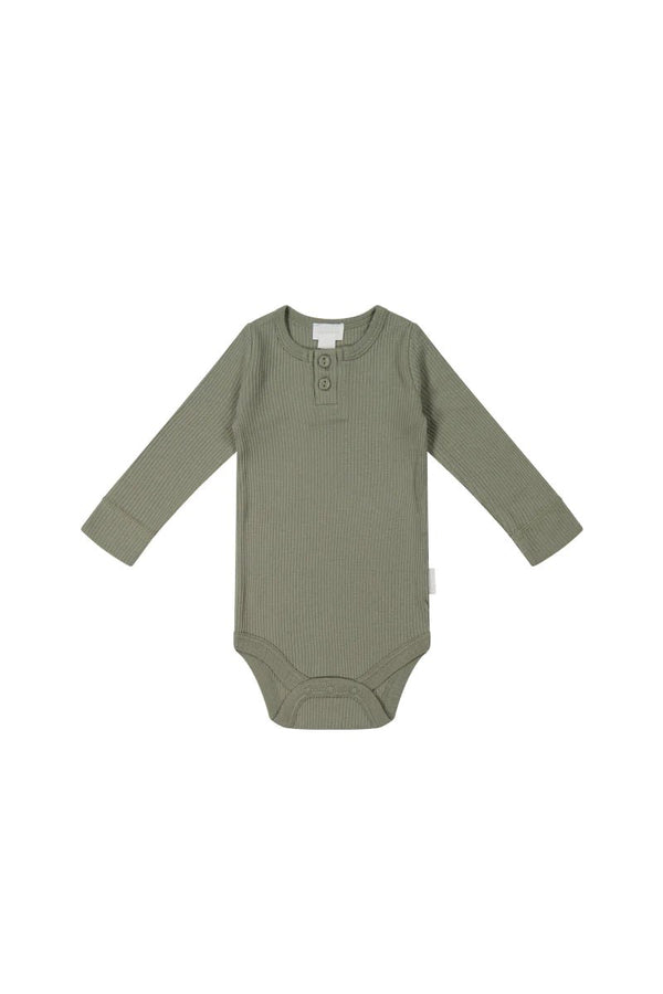 Organic Cotton Modal Long Sleeve Bodysuit - Dill, , Jamie Kay - All The Little Bows