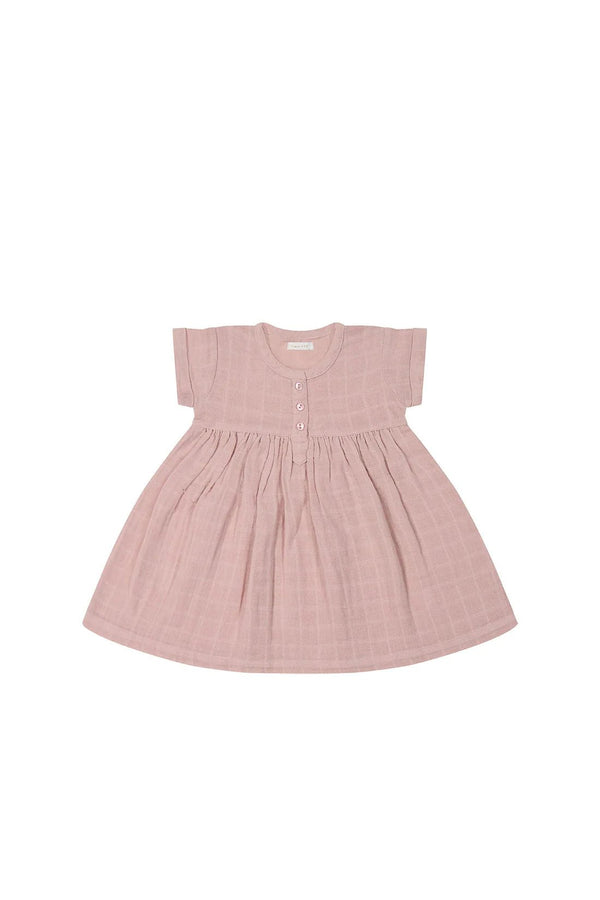 Organic Cotton Muslin Short Sleeve Dress - Powder Pink, , Jamie Kay - All The Little Bows