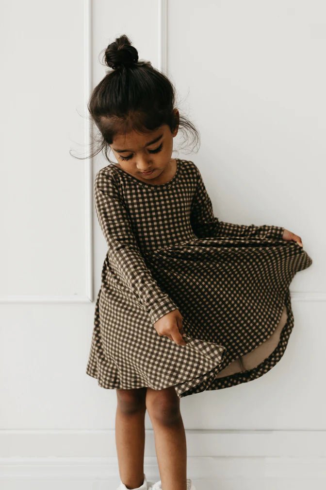 Organic Cotton Tallulah Dress - Gingham Shiitake, , Jamie Kay - All The Little Bows