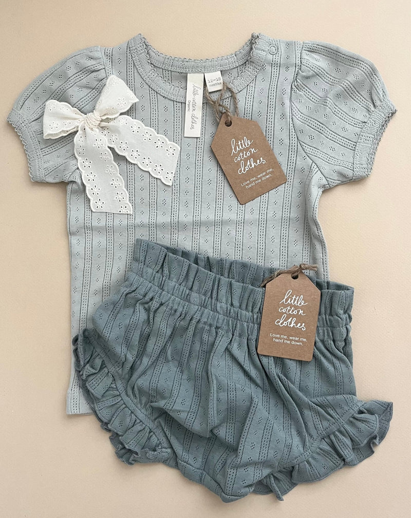 Organic Pointelle T-Shirt || Mineral Green, Girls Top, Little Cotton Clothes - All The Little Bows