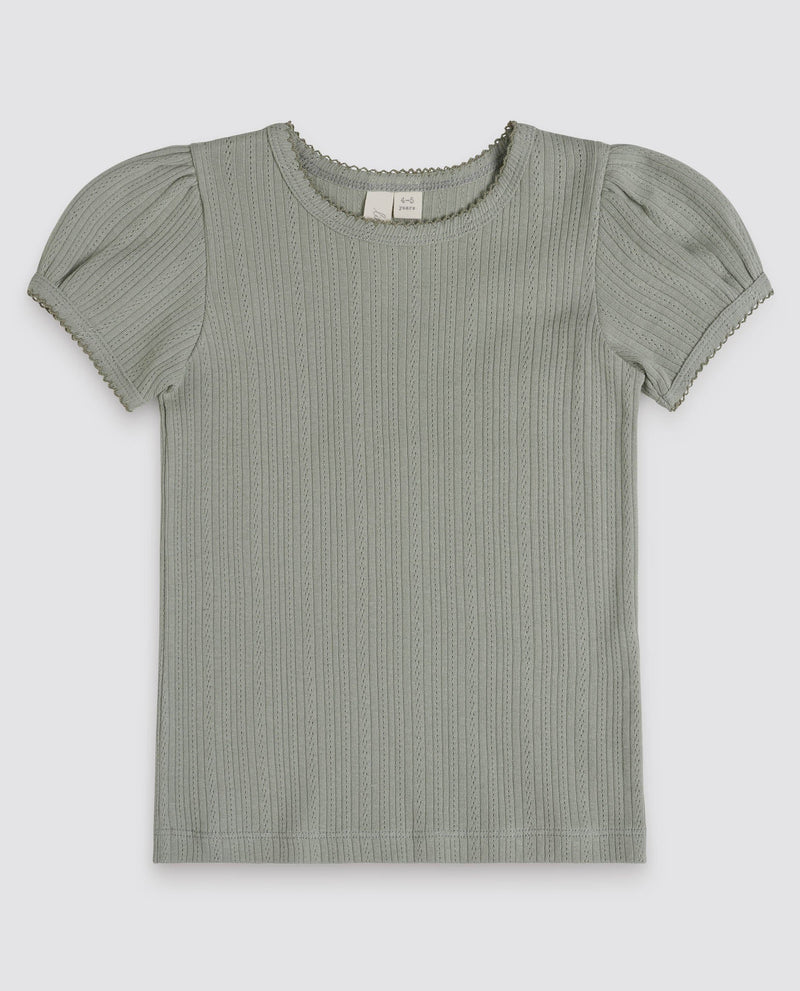 Organic Pointelle T-Shirt || Mineral Green, Girls Top, Little Cotton Clothes - All The Little Bows