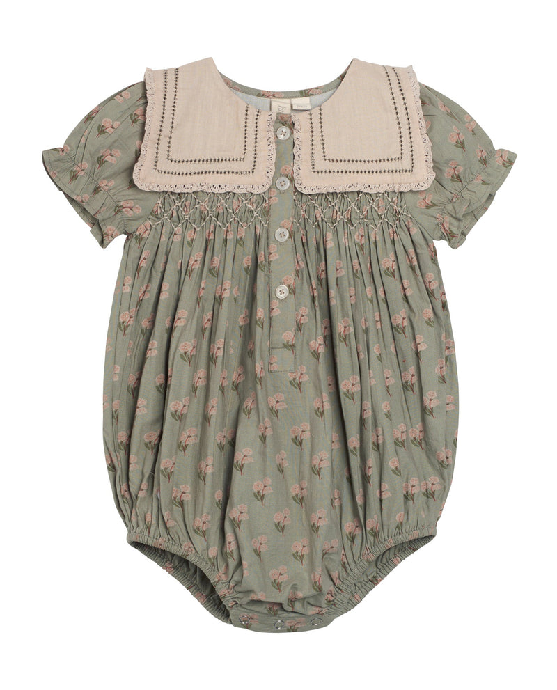 Organic Smocked Emilie Sailor Romper || Poppy Floral, , Little Cotton Clothes - All The Little Bows